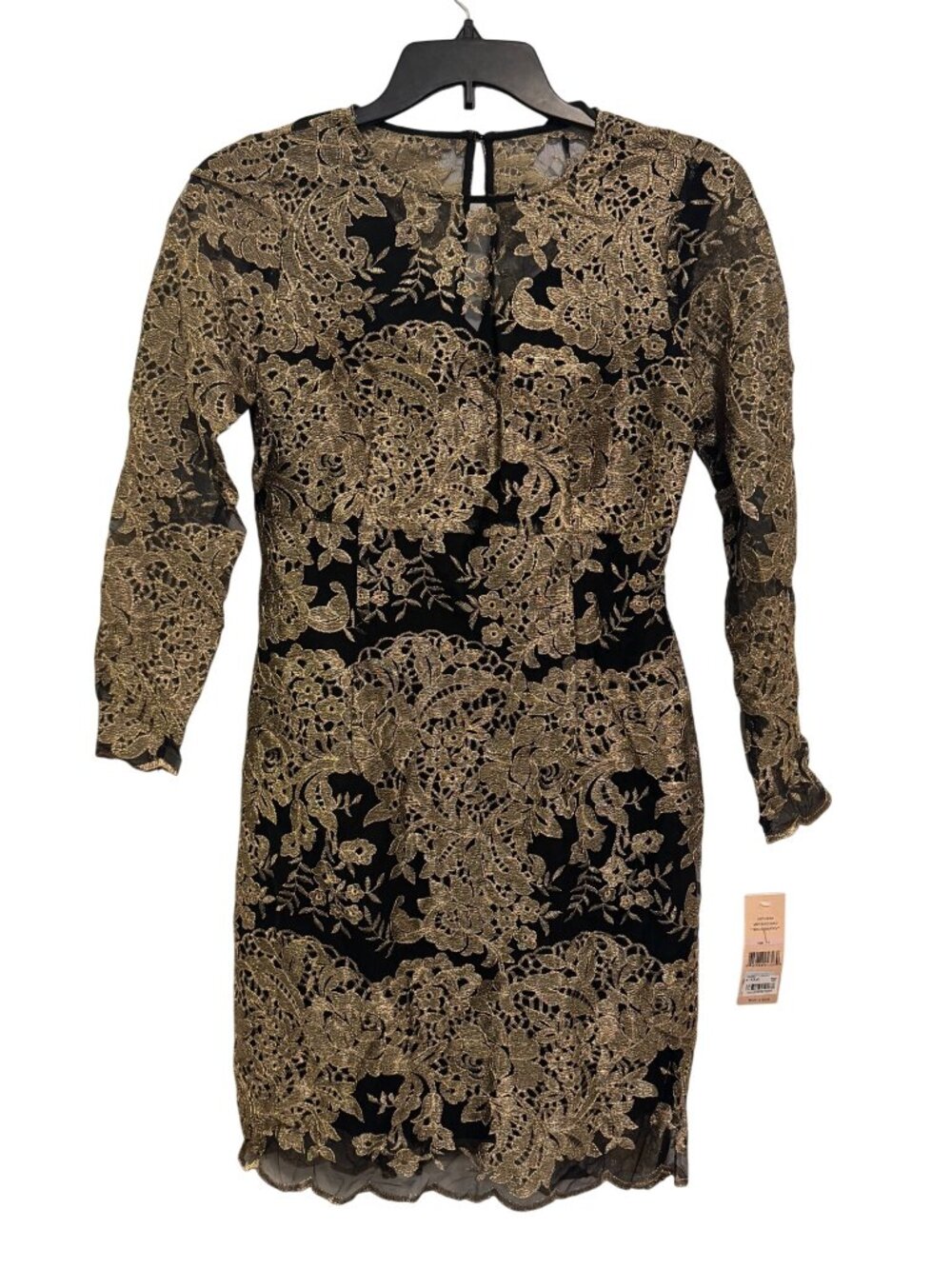 Nanette Lepore Embroidered Black & Gold Lace Dress Size 6 With Tags